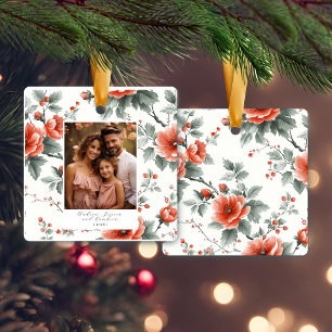 Rosa Vintage-Blumen-Foto Keramikornament