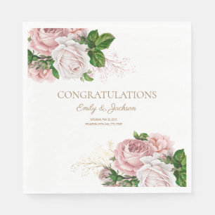 Rosa Vintage-Blumen-Hochzeitsbrause für Paare Serviette