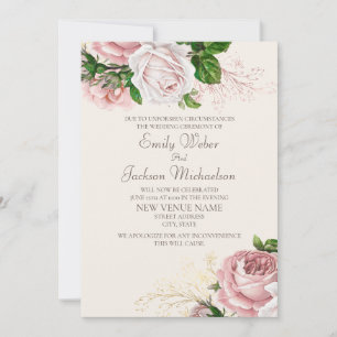 Rosa Vintage-Blumen-Hochzeitslocation-Änderung Einladung