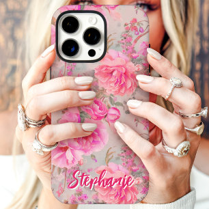 Rosa Vintage-Blumen mit individuellem Namen iPhone 16 Pro Max Hülle
