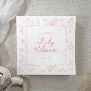 Rosa Vintage-Blumen-Toile gerundete Babyparty Serviette