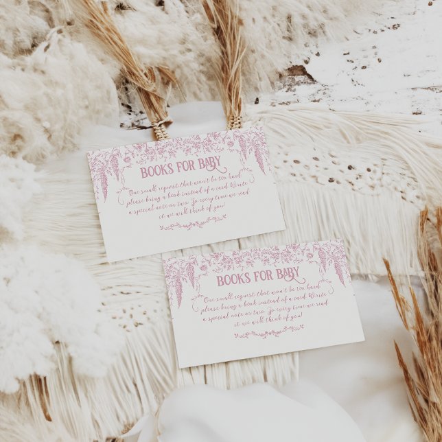 Rosa Vintage Blumenbücher Kindermädchen Kinderdusc Begleitkarte (Von Creator hochgeladen)