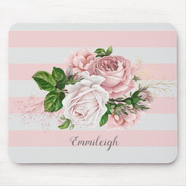 Rosa Vintage, blumengestreift Mousepad (Vorne)