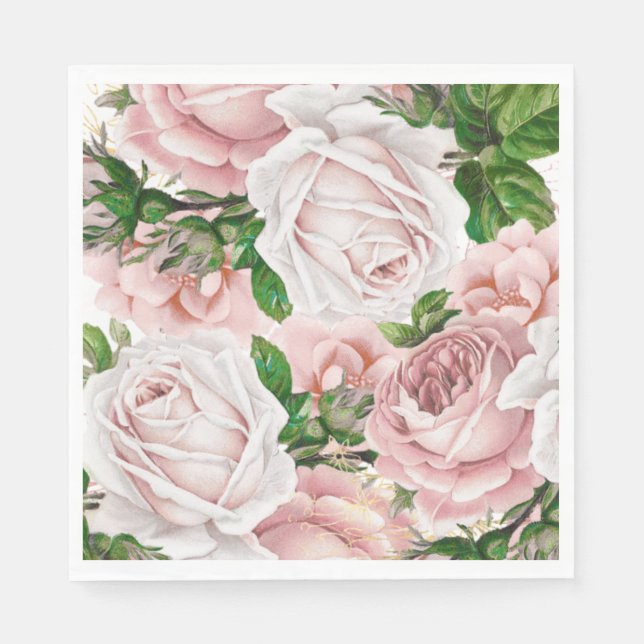 Rosa Vintage Blumengrün Serviette (Vorderseite)