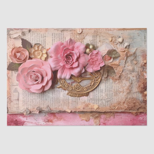 Rosa Vintage Blumengrunge Decoupage Seidenpapier (Vorderseite)