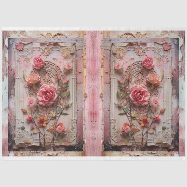 Rosa Vintage Blumengrunge Decoupage Seidenpapier (Vorderseite)