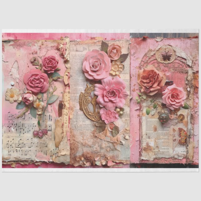 Rosa Vintage Blumengrunge Decoupage Seidenpapier (Vorderseite)