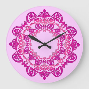 Rosa Vintage-Blumenmedaillon-Wanduhr Große Wanduhr