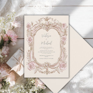 Rosa Vintage-Blumenrahmen Elegante Hochzeit Einladung