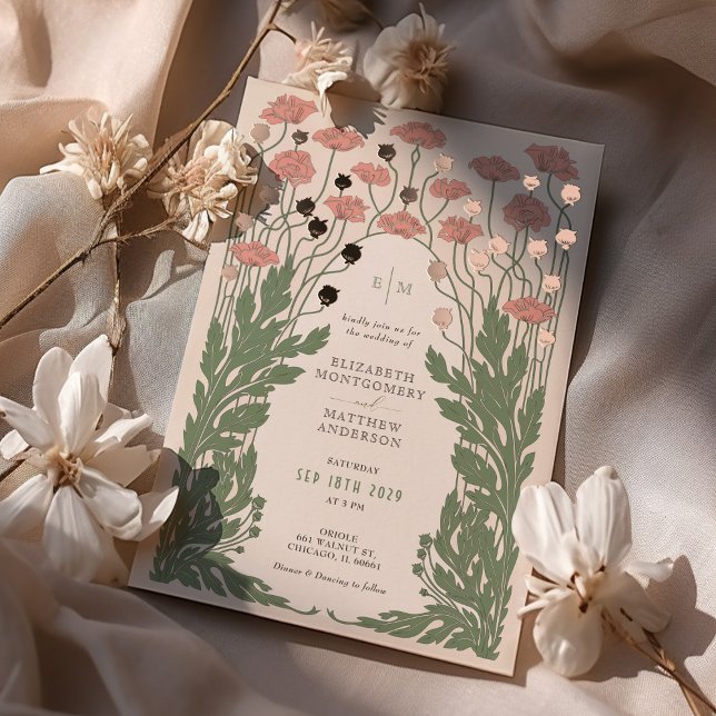 Rosa Vintage blumenreiche Hochzeitsstimmung Rose G Folieneinladung (Von Creator hochgeladen)