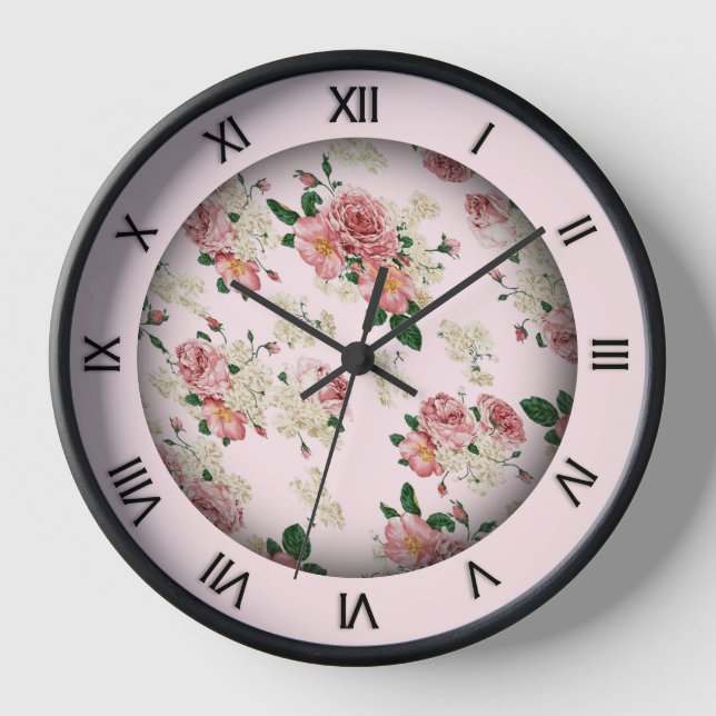 Rosa Vintage Blumenuhr Uhr (Vorderseite)