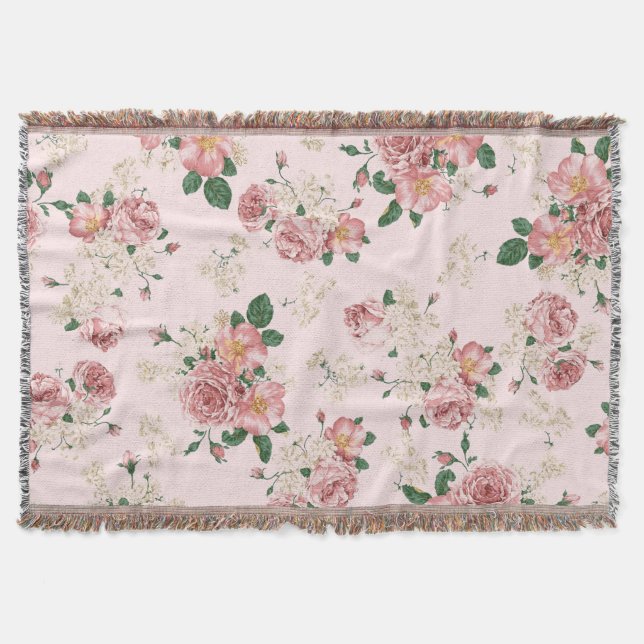 Rosa Vintage Blüte Decke (Vorderseite)