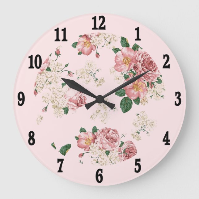 Rosa Vintage Blüte  Große Wanduhr (Vorderseite)