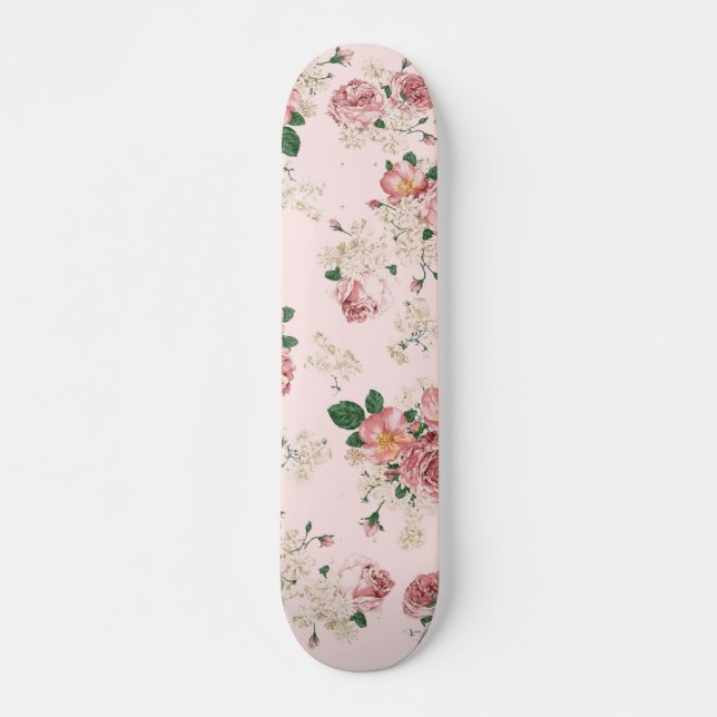 Rosa Vintage Blüte Skateboard (Vorne)