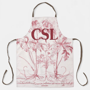 Rosa Vintage-Botanik-Kunst-Monogramm Schürze