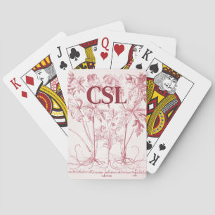 Rosa Vintage-Botanik-Kunst-Monogramm Spielkarten