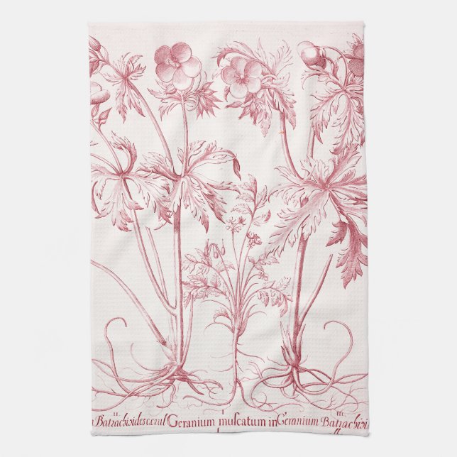 Rosa Vintage botanische Kunst Geschirrtuch (Vertikal)