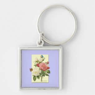 Rosa Vintage botanische Rose Schlüsselanhänger