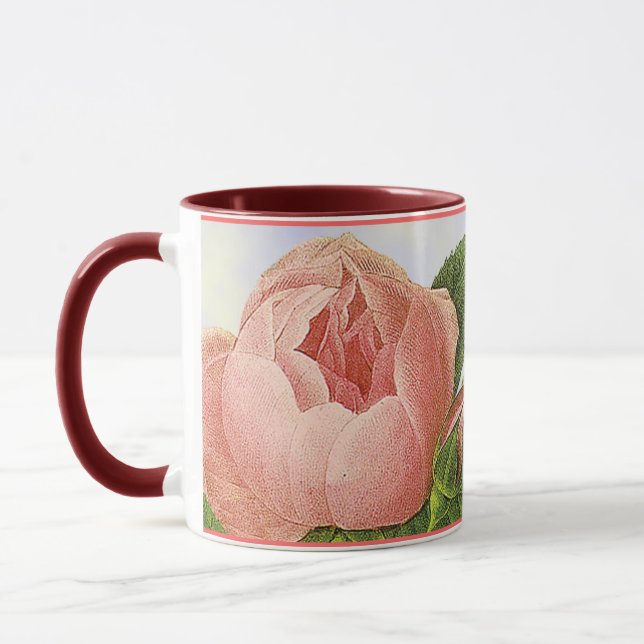 Rosa Vintage botanische Rosenknospe Kaffee Tasse (Links)