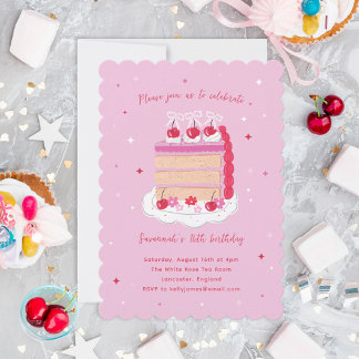 Rosa Vintage Coquette Cherry Cake Geburtstag Einladung