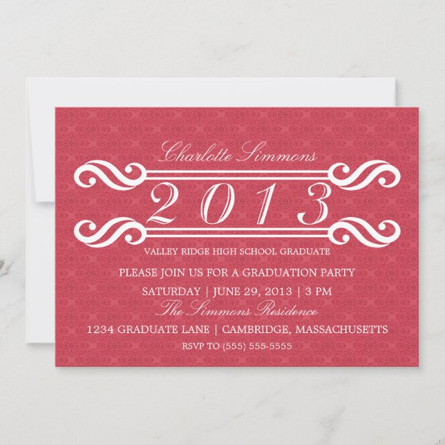 Rosa Vintage Damask 2013 Abschluss Einladung (Vorderseite)