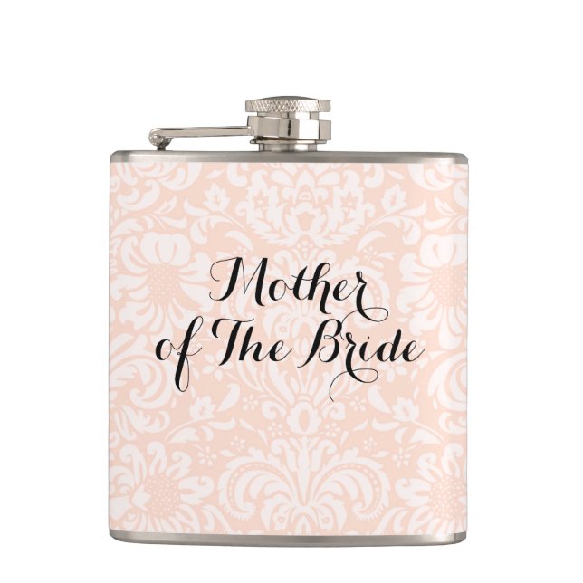 Rosa Vintage Damaskmutter der Bride Flask Flachmann (Vorderseite)