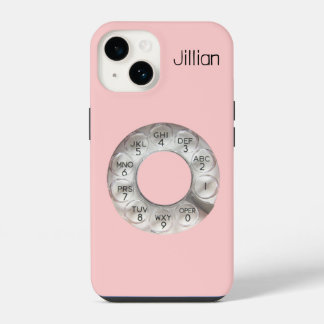 Rosa Vintage-Drehwählscheibentelefon iPhone 14 Hülle