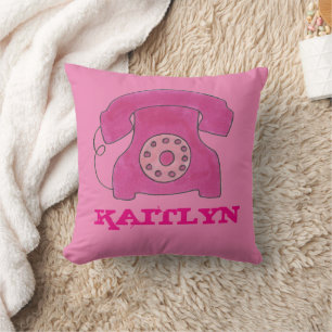 Rosa Vintage-Drehwählscheibentelefon Retro-Dekor Kissen
