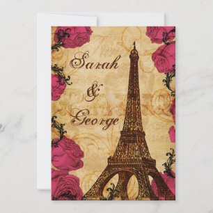 Rosa vintage Eiffelturm Paris Hochzeits-Einladung Einladung