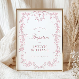 Rosa Vintage Elegantes Florales Tauf Willkommenspo Poster