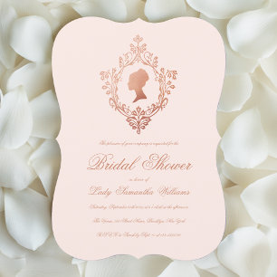 Rosa Vintage-elegantes Roségold-Wappen zur Brautpa Einladung