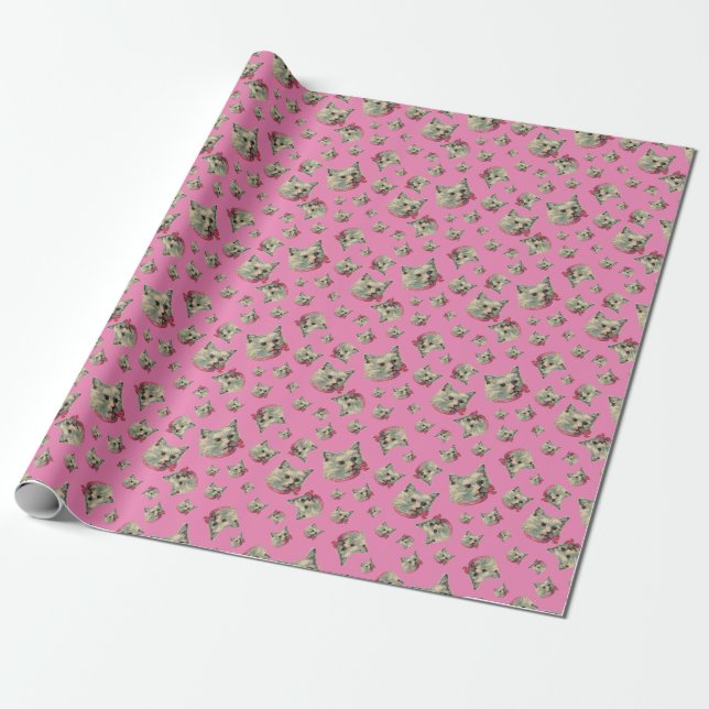 Rosa Vintage Extravagante Katze Geschenkpapier (Ungerollt)