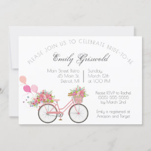 Rosa Vintage-Fahrrad Florale Hochzeitsdusche Einladung