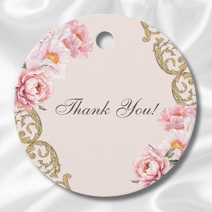 Rosa Vintage Floral Pfingstrosen-Brautjungfernpart Geschenkanhänger
