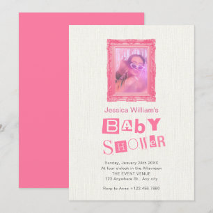 Rosa Vintage Foto Babydusche Einladung