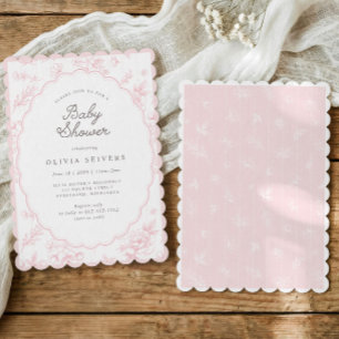 Rosa Vintage-französische florale Toile-Oval-Baby- Einladung