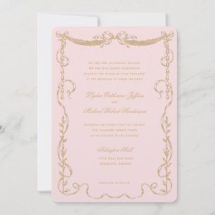 Rosa Vintage Französische Swag-Monogramm-Einladung Einladung
