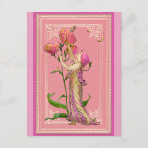 Rosa Vintage-Gartenfee Blumen Postkarte