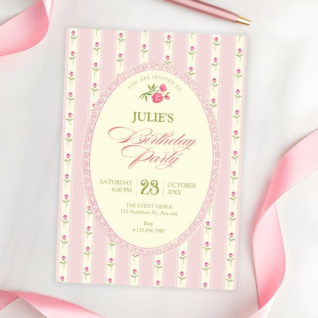 Rosa vintage Geburtstag Einladung (Von Creator hochgeladen)
