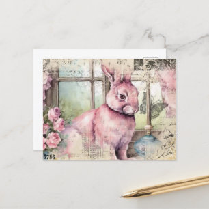 Rosa Vintage-Hasen-Collage Postkarte