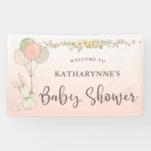 Rosa Vintage-Hasen-Rustikal-Blumen-Baby-Party Banner