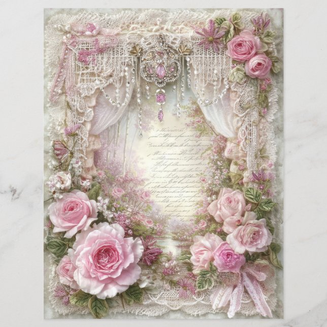 Rosa Vintage-Junk-Journal-Schrappbuch-Papier (Vorderseite)