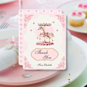 Rosa Vintage-Karussell - Dankeskarten für Baby Sho Dankeskarte