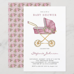 Rosa Vintage Kinderdusche Einladung