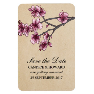 Rosa Vintage-Kirschblüten Save the Date Magnet