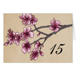 Rosa Vintage Kirschblüten Tischnummer Karte