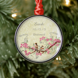 Rosa Vintage-Liebesvögel Ehrenjungfer Hochzeitsfei Ornament Aus Metall