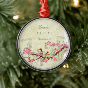 Rosa Vintage Liebesvögel Trauzeugin Hochzeit Teil Ornament Aus Metall