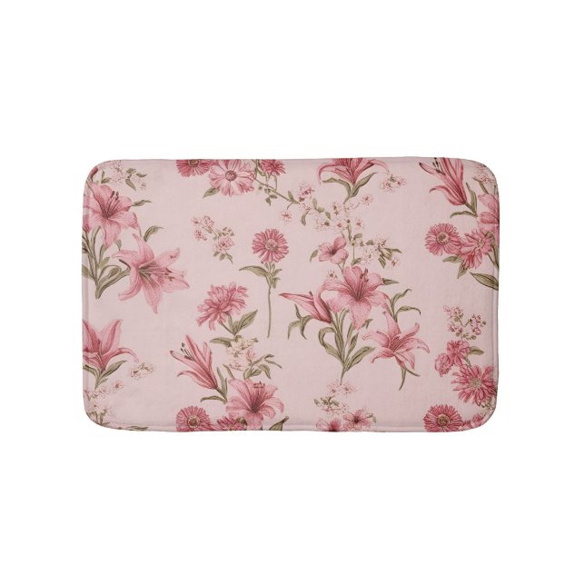 Rosa Vintage Lilien Blumencotagecore Badematte (Vorderseite)