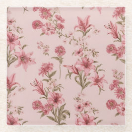 Rosa Vintage Lilien Blumencotagecore Glasuntersetzer